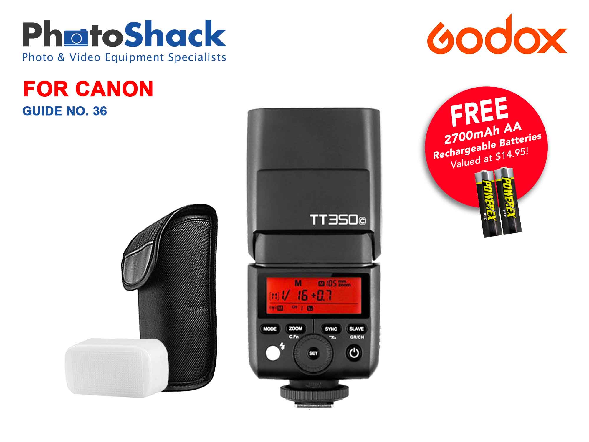 Godox TT350C Mini Thinklite TTL Flash for Canon (incl batteries)