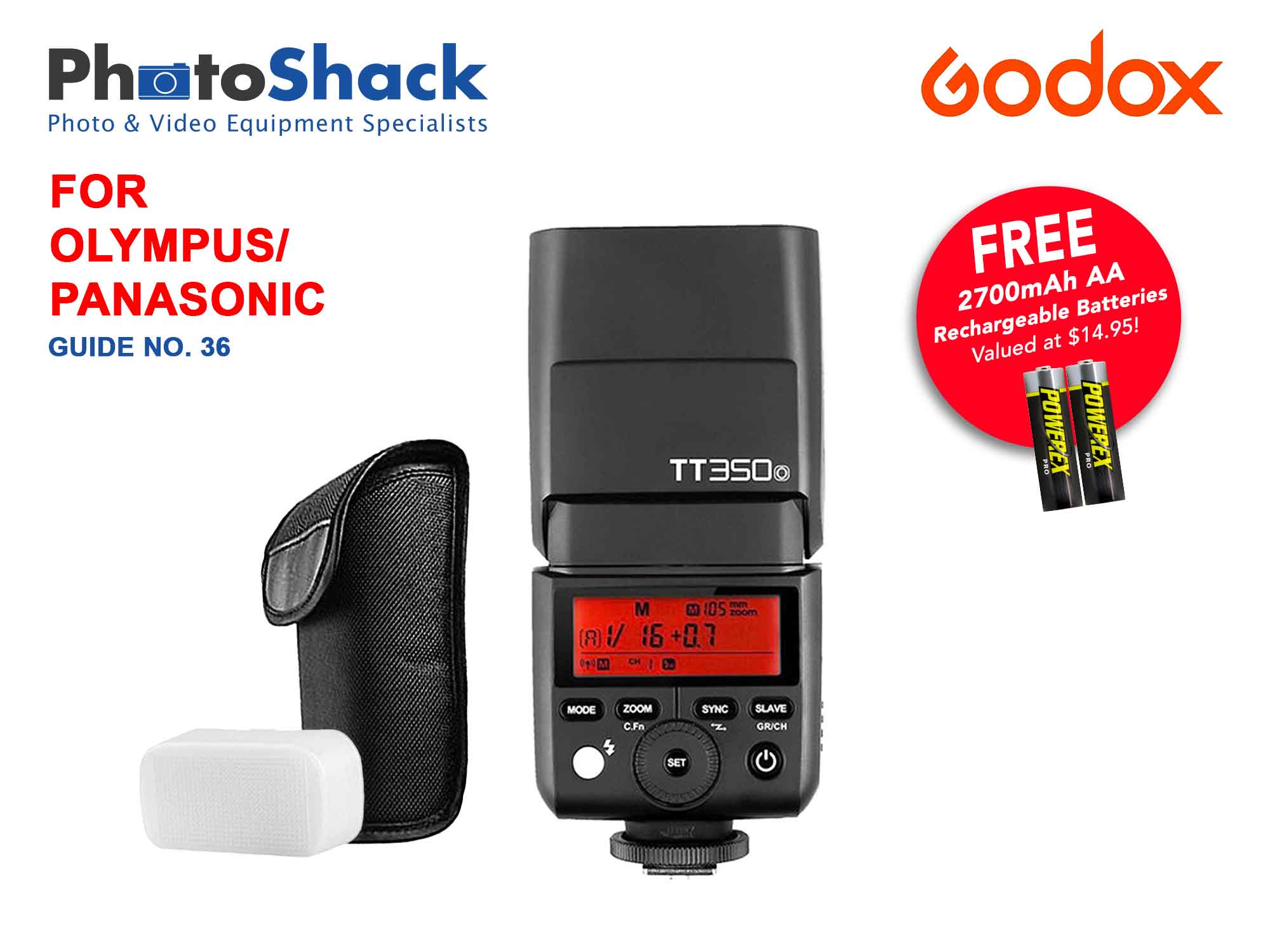 Godox TT350O Mini Thinklite TTL Flash for Olympus/Panasonic (incl batteries)