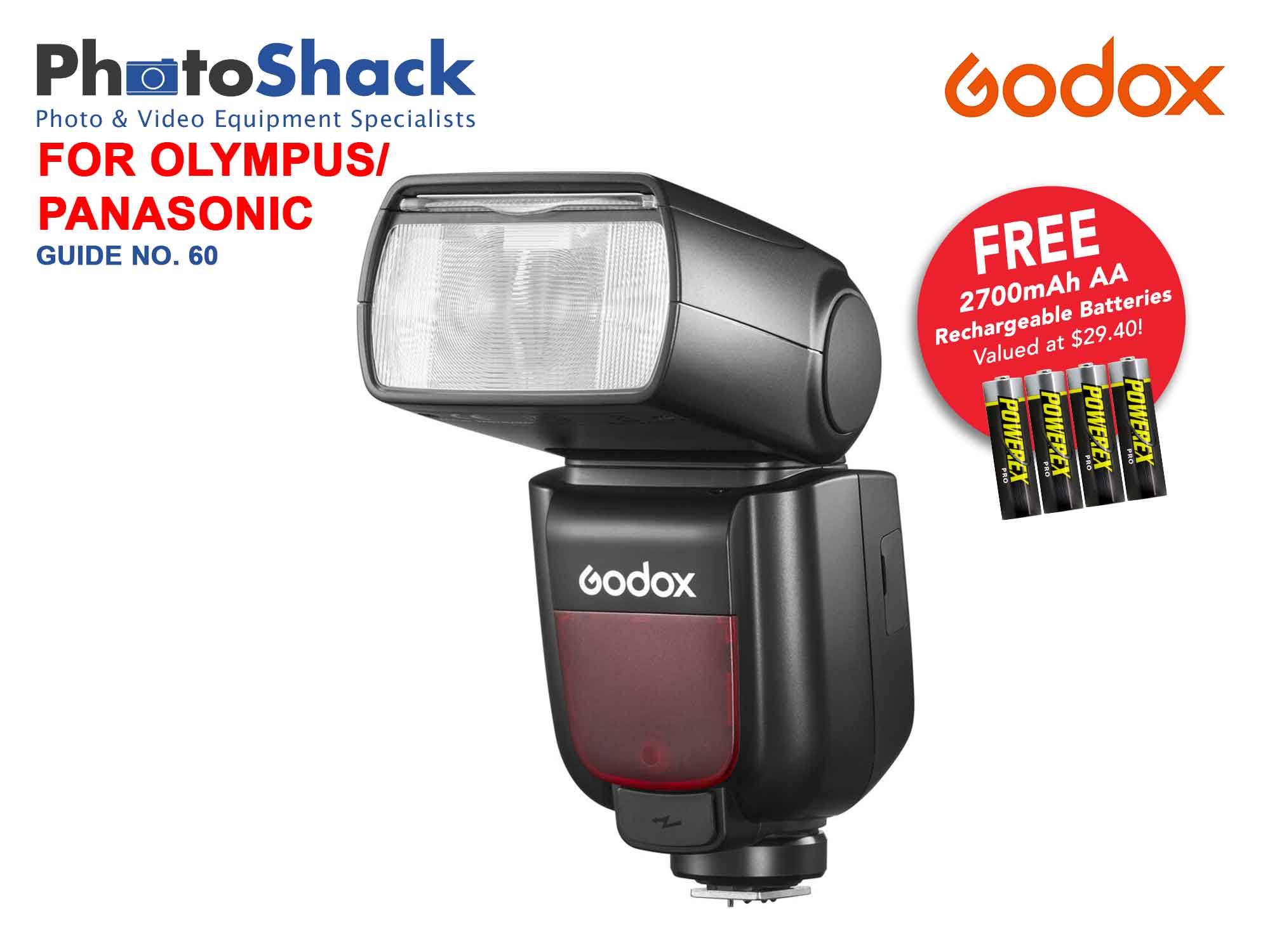 Godox TT685II O TTL Camera Flash for Olympus & Panasonic (incl batteries)