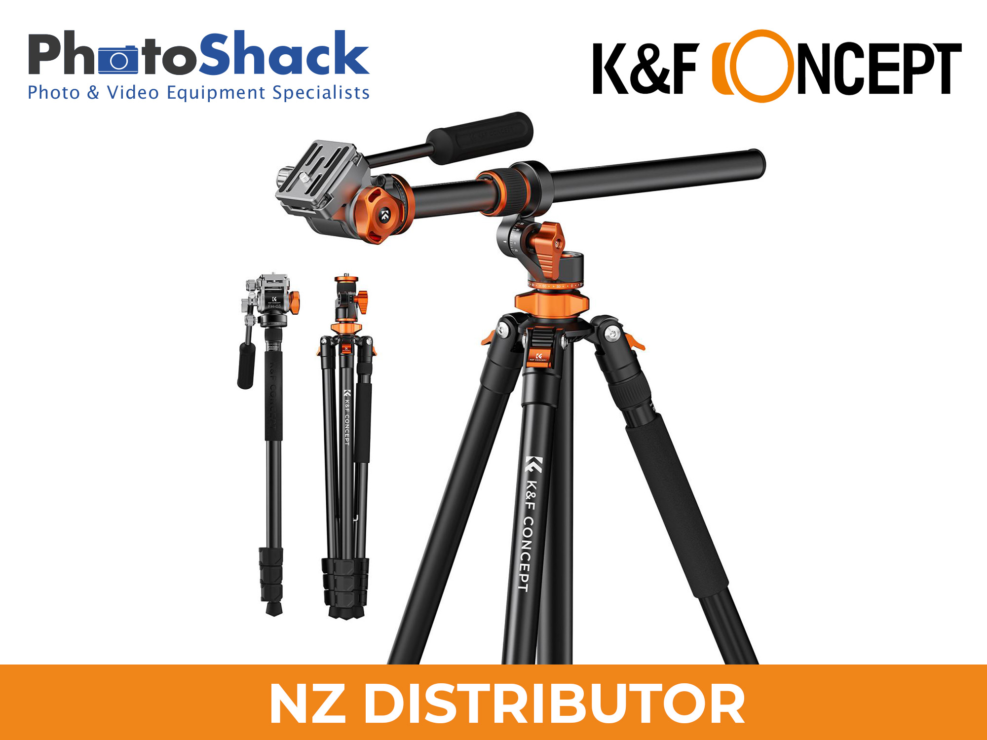 K&F T254A7 2.3m Professional Video Tripod with Boom Arm & Fluid Head