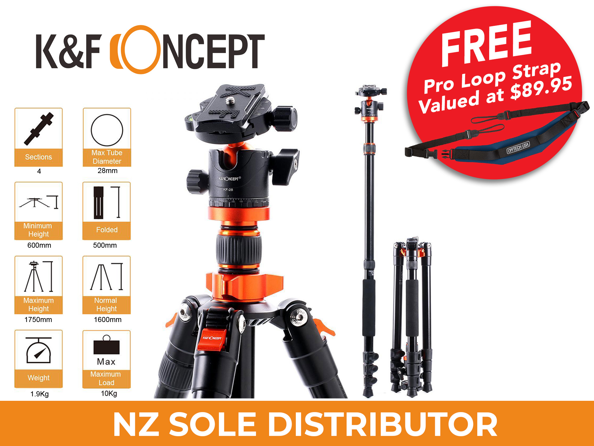 K&F SA254M2 1.8m Aluminium Tripod  Monopod - Promotion