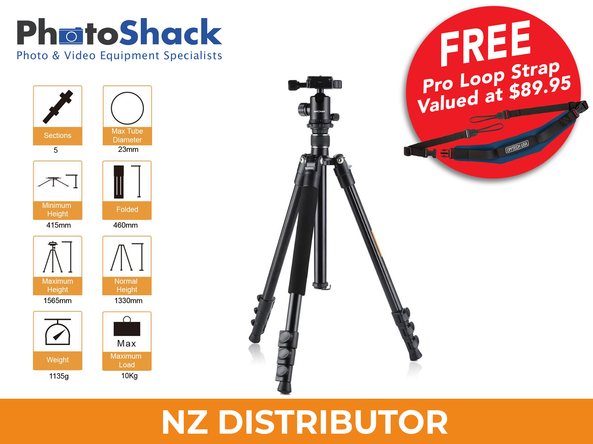 1.6m Travel Tripod TM2324 BLACK GOLD - K&F Concept TM2324Gold - Promotion