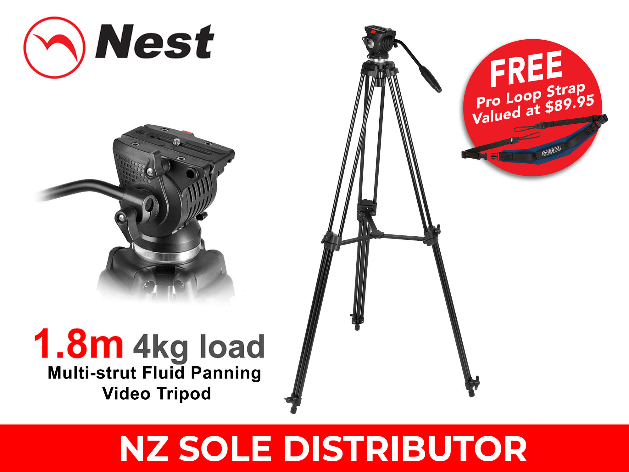 1.8m Fluid Panning Video Tripod - Nest NT-777 - Promotion