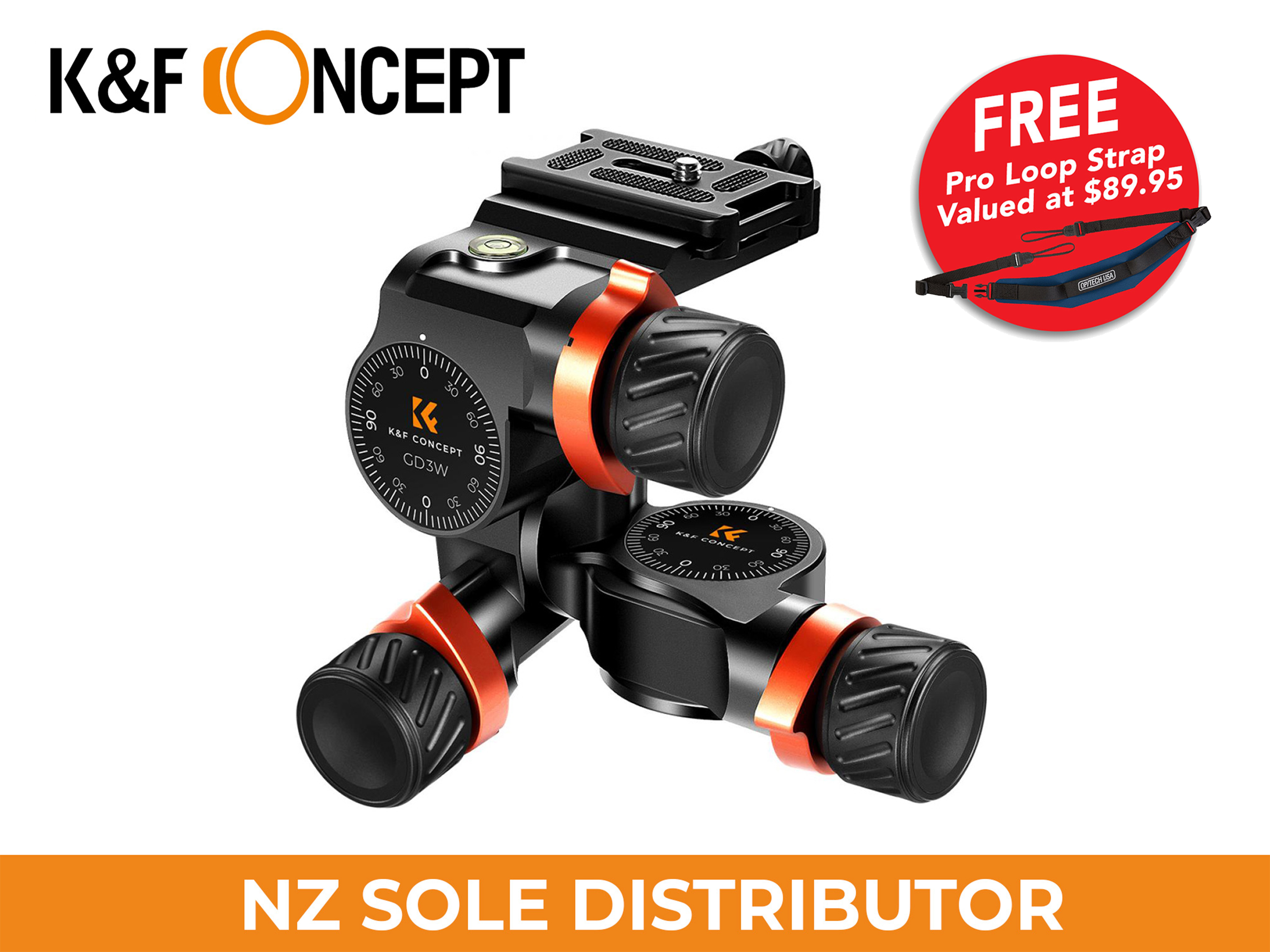 K&F Concept 3-Way Geared Tripod Head - Promotion